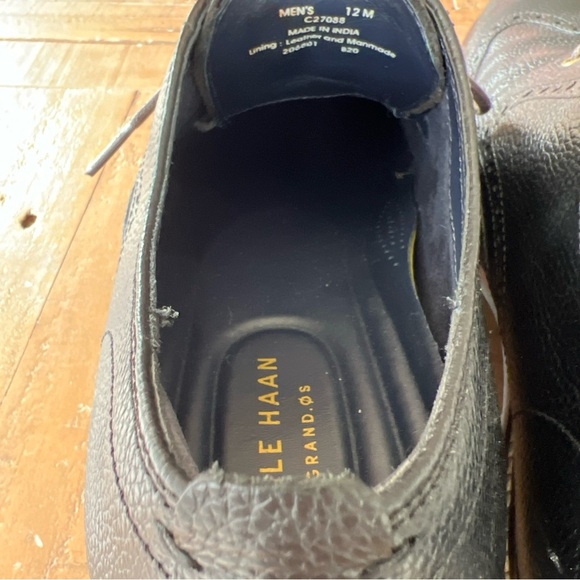 COLE HAAN Pebbled Black Leather C27088 Grand 0s Wingtip Loafer Shoes, Mens 12 - Picture 6 of 10